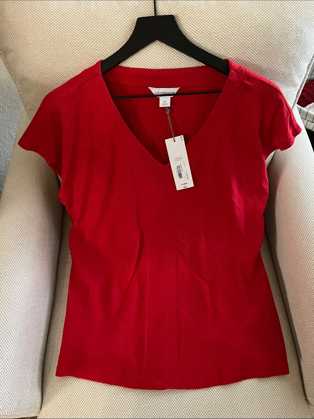 Liz Claiborne Vibrant Red V-Neck Short Sleeve Top